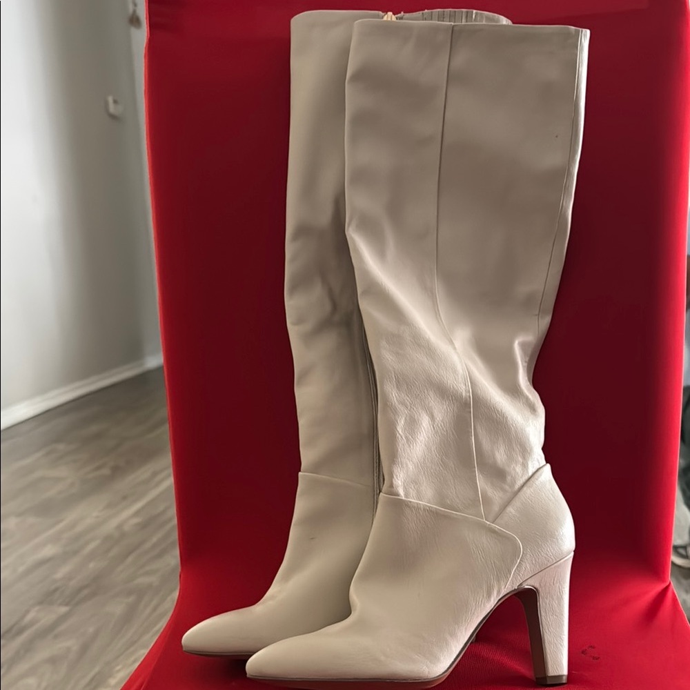 Franco Sarto Cream Heeled Boots